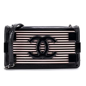Chanel Boy Brick Striped Patent Plexiglass Horizontal Flap Bag Purse